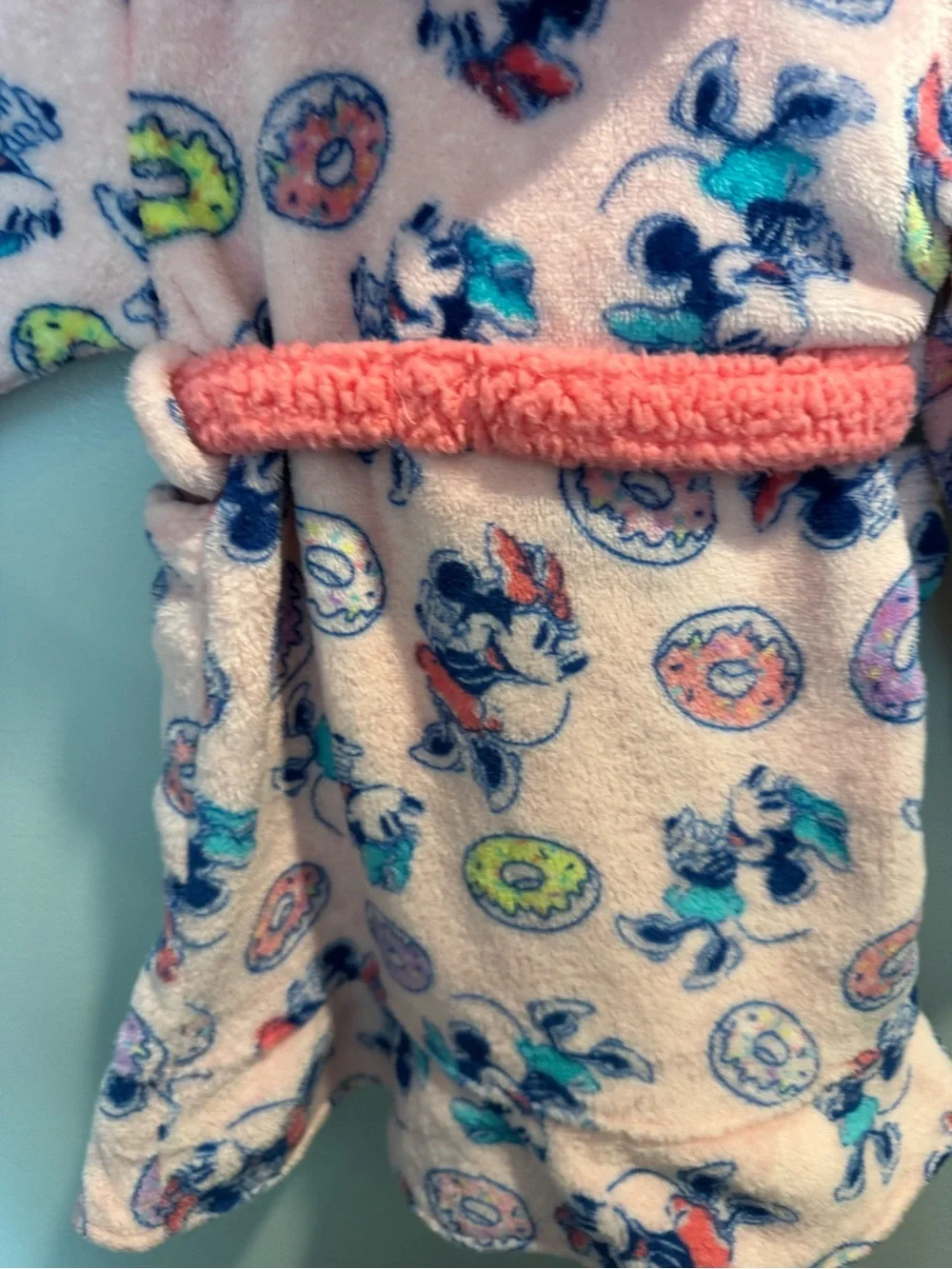 Minnie Mouse Pink Plush Hooded Robe W/donuts Little Girls Toddler Size 2T